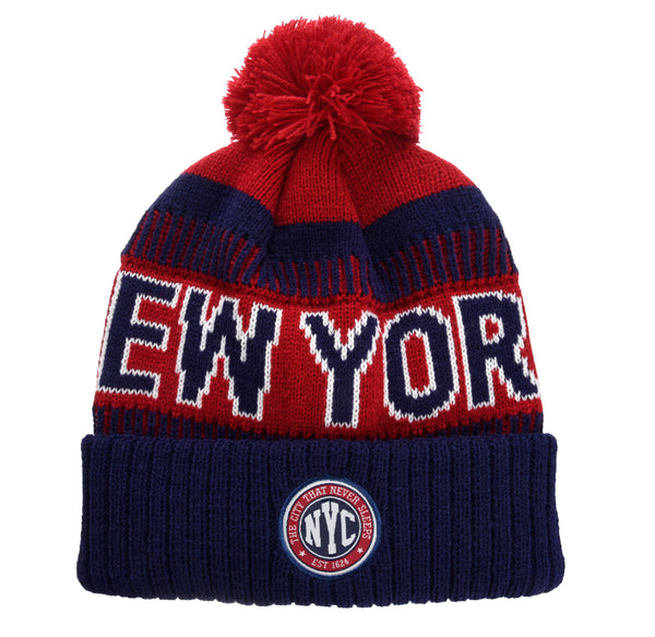 Stamp Pompom Beanie- NYC