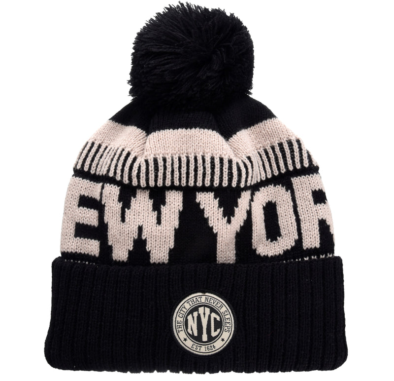 Stamp Pompom Beanie- NYC