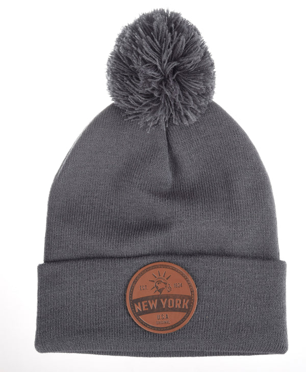 Leather Patch Beanie- NY