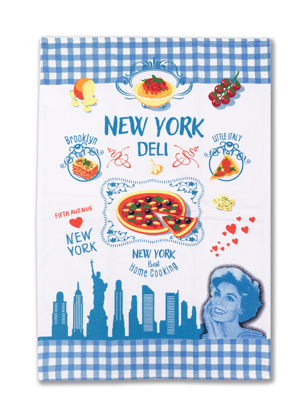 Hook and Hang- NY Pizza Kitchen Towel Blue Plaid