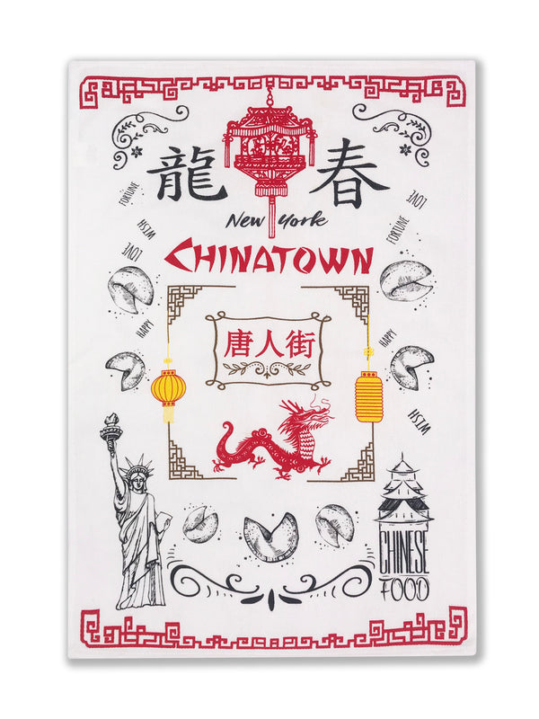 Hook and Hang- NY Chinatown Towel White & Red